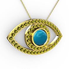 Palmira Göz Kolye - Turkuaz ve peridot 8 ayar altın kolye (40 cm altın rolo zincir) #1g77r3s