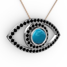 Palmira Göz Kolye - Turkuaz ve siyah zirkon 925 ayar gümüş kolye (40 cm rose altın rolo zincir) #1hptohn