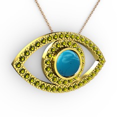 Palmira Göz Kolye - Turkuaz ve peridot 18 ayar altın kolye (40 cm rose altın rolo zincir) #wfpm0e