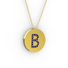B Baş Harf Kolye - Lab safir 925 ayar altın kaplama gümüş kolye (40 cm altın rolo zincir) #11sxn7b