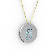 B Baş Harf Kolye - Akuamarin 925 ayar gümüş kolye (40 cm altın rolo zincir) #15jns7j