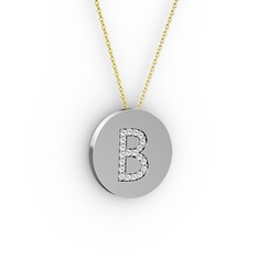 B Baş Harf Kolye - Beyaz zirkon 925 ayar gümüş kolye (40 cm altın rolo zincir) #19nv246