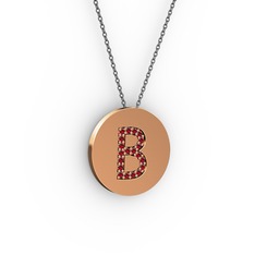 B Baş Harf Kolye - Garnet 18 ayar rose altın kolye (40 cm gümüş rolo zincir) #1binra1