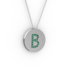 B Baş Harf Kolye - Yeşil kuvars 18 ayar beyaz altın kolye (40 cm beyaz altın rolo zincir) #1k8gkbm