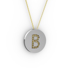 B Baş Harf Kolye - Dumanlı kuvars 14 ayar beyaz altın kolye (40 cm altın rolo zincir) #1s15q3a