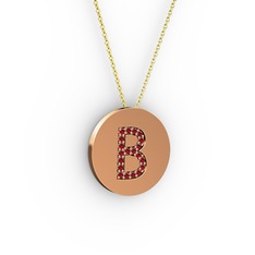 B Baş Harf Kolye - Garnet 18 ayar rose altın kolye (40 cm altın rolo zincir) #1v1ljvz