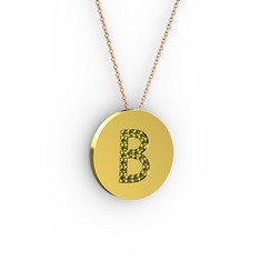 B Baş Harf Kolye - Peridot 18 ayar altın kolye (40 cm gümüş rolo zincir) #t68cxl