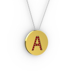A Baş Harf Kolye - Garnet 8 ayar altın kolye (40 cm beyaz altın rolo zincir) #1j3t836