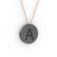A Baş Harf Kolye - Siyah zirkon 925 ayar siyah rodyum kaplama gümüş kolye (40 cm gümüş rolo zincir) #1p6ju9g