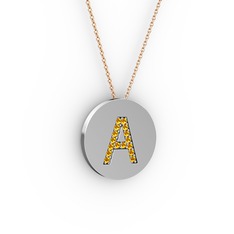 A Baş Harf Kolye - Sitrin 8 ayar beyaz altın kolye (40 cm gümüş rolo zincir) #s70v4q