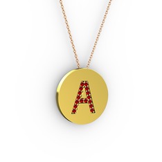 A Baş Harf Kolye - Garnet 18 ayar altın kolye (40 cm rose altın rolo zincir) #v8ao7j