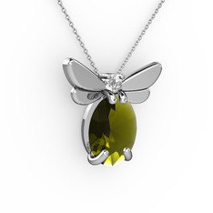 Elisa Kelebek Kolye - Peridot ve swarovski 18 ayar beyaz altın kolye (40 cm gümüş rolo zincir) #1k6jbu4