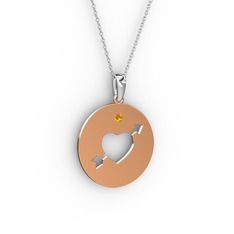 Ok Kalp Kolye - Sitrin 14 ayar rose altın kolye (40 cm beyaz altın rolo zincir) #129iygv