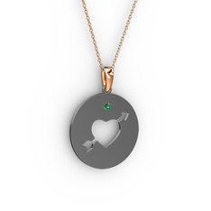Ok Kalp Kolye - Yeşil kuvars 925 ayar siyah rodyum kaplama gümüş kolye (40 cm rose altın rolo zincir) #14mdlvd