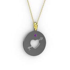 Ok Kalp Kolye - Ametist 925 ayar siyah rodyum kaplama gümüş kolye (40 cm altın rolo zincir) #1fzny4q