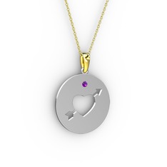Ok Kalp Kolye - Ametist 925 ayar gümüş kolye (40 cm altın rolo zincir) #1he28nc