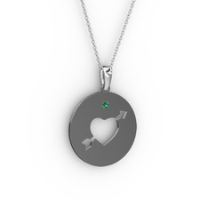 Ok Kalp Kolye - Yeşil kuvars 925 ayar siyah rodyum kaplama gümüş kolye (40 cm gümüş rolo zincir) #1hjlh0z