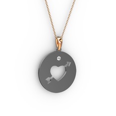 Ok Kalp Kolye - Pırlanta 925 ayar siyah rodyum kaplama gümüş kolye (0.036 karat, 40 cm rose altın rolo zincir) #1knfntg
