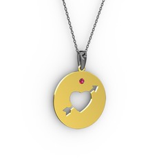 Ok Kalp Kolye - Rodolit garnet 18 ayar altın kolye (40 cm gümüş rolo zincir) #1q3enga