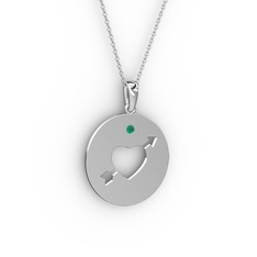 Ok Kalp Kolye - Kök zümrüt 925 ayar gümüş kolye (40 cm gümüş rolo zincir) #1sqkvw6