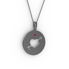 Ok Kalp Kolye - Garnet 925 ayar siyah rodyum kaplama gümüş kolye (40 cm gümüş rolo zincir) #1w0h7b9