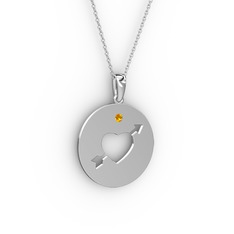 Ok Kalp Kolye - Sitrin 14 ayar beyaz altın kolye (40 cm beyaz altın rolo zincir) #1yzu67i