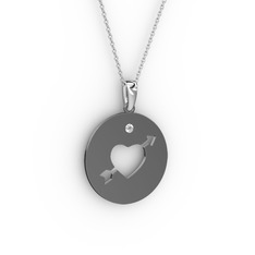 Ok Kalp Kolye - Beyaz zirkon 925 ayar siyah rodyum kaplama gümüş kolye (40 cm gümüş rolo zincir) #42i8d7