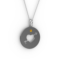 Ok Kalp Kolye - Sitrin 925 ayar siyah rodyum kaplama gümüş kolye (40 cm gümüş rolo zincir) #55jxl