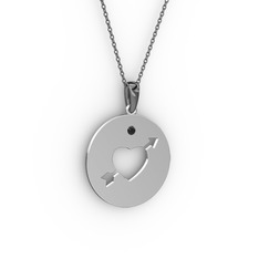 Ok Kalp Kolye - Siyah zirkon 8 ayar beyaz altın kolye (40 cm gümüş rolo zincir) #62iqg0