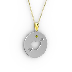 Ok Kalp Kolye - Peridot 18 ayar beyaz altın kolye (40 cm altın rolo zincir) #75tdna