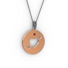 Ok Kalp Kolye - Garnet 14 ayar rose altın kolye (40 cm gümüş rolo zincir) #8n7tb8