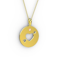 Ok Kalp Kolye - Pembe kuvars 14 ayar altın kolye (40 cm gümüş rolo zincir) #a5q2tj