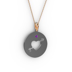 Ok Kalp Kolye - Ametist 925 ayar siyah rodyum kaplama gümüş kolye (40 cm gümüş rolo zincir) #azb9i5
