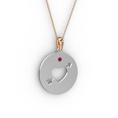 Ok Kalp Kolye - Kök yakut 14 ayar beyaz altın kolye (40 cm gümüş rolo zincir) #bo8pk3