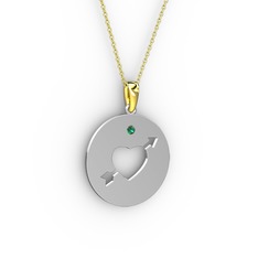 Ok Kalp Kolye - Yeşil kuvars 18 ayar beyaz altın kolye (40 cm gümüş rolo zincir) #bsspqa