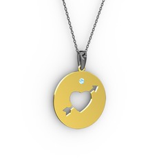 Ok Kalp Kolye - Akuamarin 18 ayar altın kolye (40 cm gümüş rolo zincir) #fa6r8o