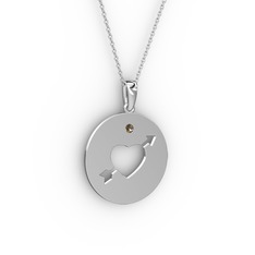 Ok Kalp Kolye - Dumanlı kuvars 14 ayar beyaz altın kolye (40 cm gümüş rolo zincir) #ftiynn
