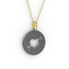 Ok Kalp Kolye - Yeşil kuvars 925 ayar siyah rodyum kaplama gümüş kolye (40 cm altın rolo zincir) #n0f5ai