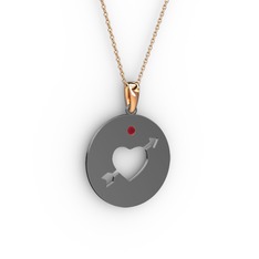 Ok Kalp Kolye - Kök yakut 925 ayar siyah rodyum kaplama gümüş kolye (40 cm gümüş rolo zincir) #pe06lp