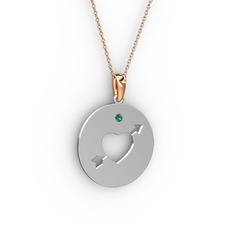 Ok Kalp Kolye - Yeşil kuvars 925 ayar gümüş kolye (40 cm rose altın rolo zincir) #pi2fny