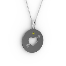 Ok Kalp Kolye - Peridot 925 ayar siyah rodyum kaplama gümüş kolye (40 cm beyaz altın rolo zincir) #t0h511