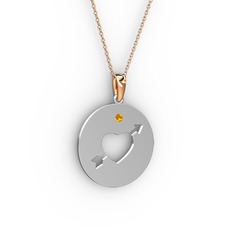 Ok Kalp Kolye - Sitrin 14 ayar beyaz altın kolye (40 cm rose altın rolo zincir) #ti7038