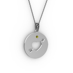 Ok Kalp Kolye - Peridot 14 ayar beyaz altın kolye (40 cm gümüş rolo zincir) #vc6s1h