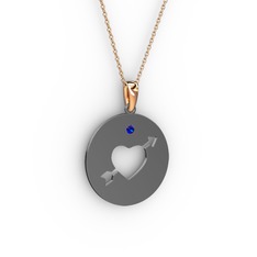 Ok Kalp Kolye - Lab safir 925 ayar siyah rodyum kaplama gümüş kolye (40 cm rose altın rolo zincir) #xhf5u1