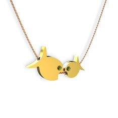 İkili Balık Kolye - Peridot 8 ayar altın kolye (40 cm rose altın rolo zincir) #axkvif