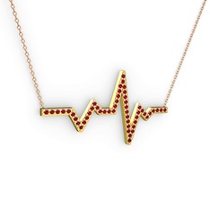 Kalp Ritmi Kolye - Garnet 8 ayar altın kolye (40 cm rose altın rolo zincir) #102camc