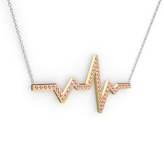Kalp Ritmi Kolye - Pembe kuvars 14 ayar altın kolye (40 cm beyaz altın rolo zincir) #105wk8e