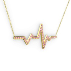Kalp Ritmi Kolye - Pembe kuvars 8 ayar altın kolye (40 cm altın rolo zincir) #10amoso