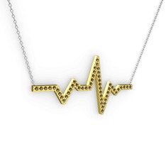 Kalp Ritmi Kolye - Dumanlı kuvars 18 ayar altın kolye (40 cm beyaz altın rolo zincir) #11eeq6q
