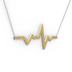 Kalp Ritmi Kolye - Sitrin 14 ayar beyaz altın kolye (40 cm gümüş rolo zincir) #120bvwj